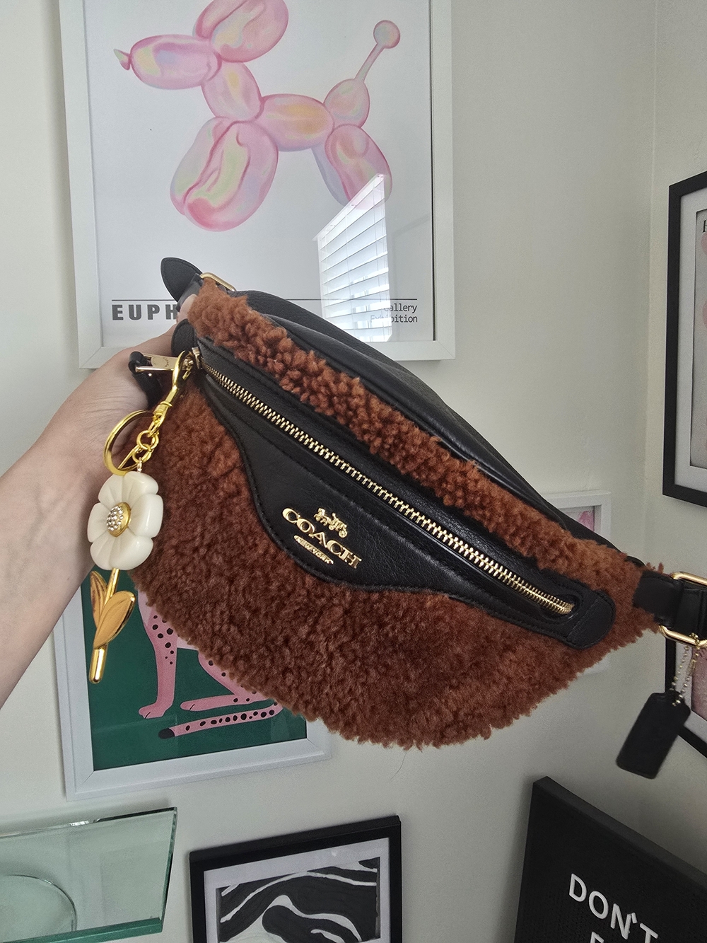 Coach Shearling Belt Bag W/Charm